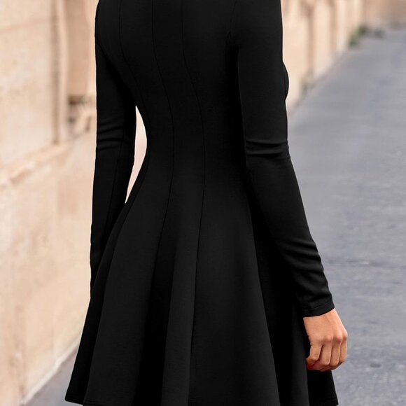 Women's Fall Elegant A Line Mini Dress Long Sleeve Wedding Party Chic - Picture 4 of 8